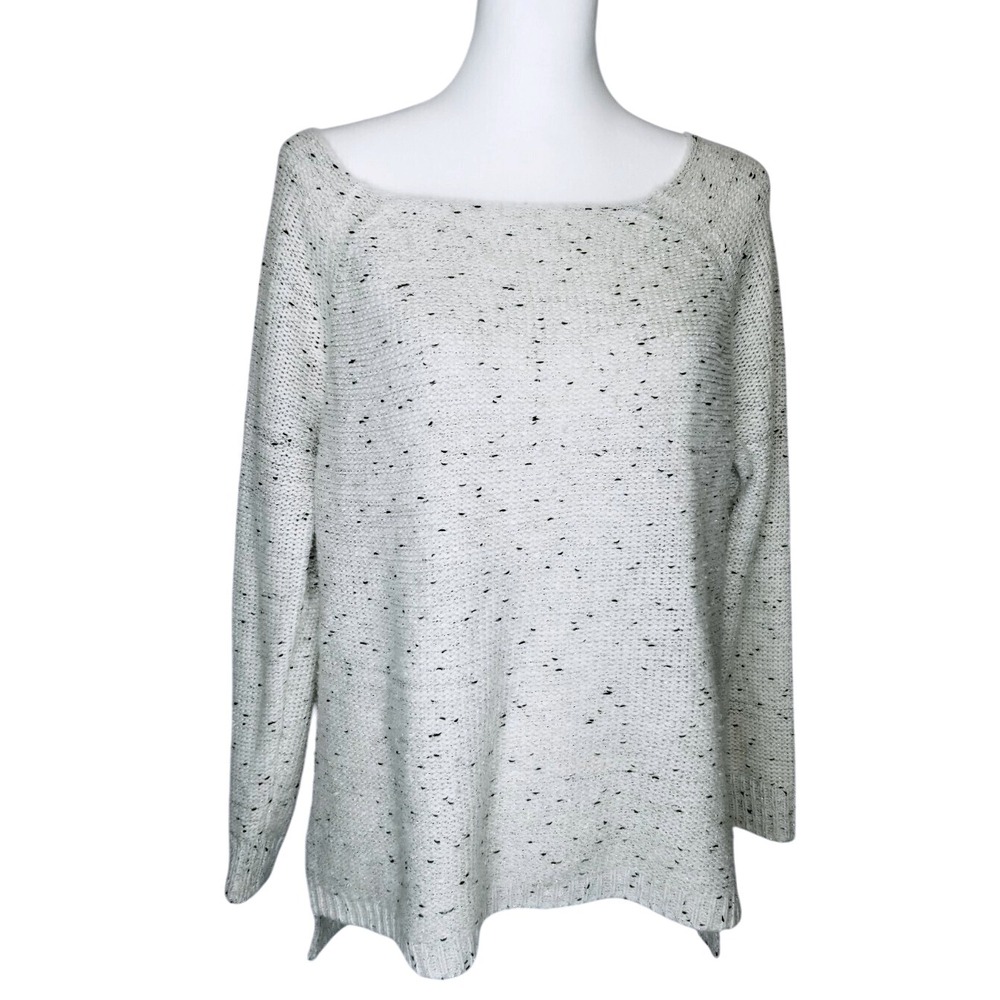 Maddison Knit Sweater Womens‎ Large White Black Speckled Boat Neck Casual L
